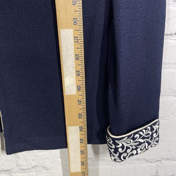 St John Navy Zip Up Jacket Size 2 XS Embroidered Collar Preppy Evening Office - Picture 11 of 12
